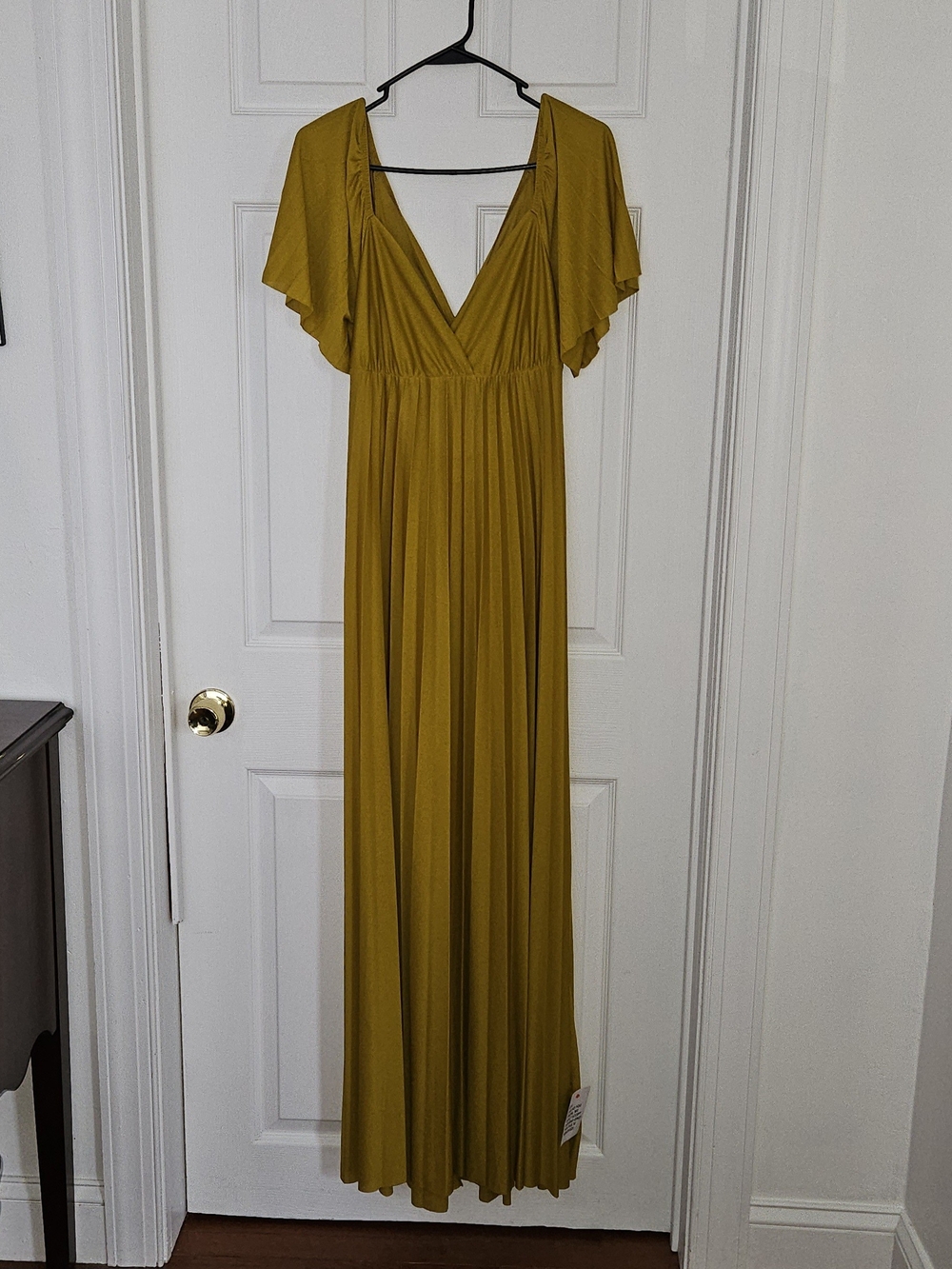 ASOS Mustard V-Neck Flutter Sleeve Maxi Dress